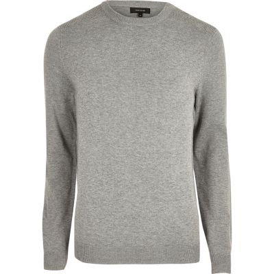Grey knit slim fit mesh panel jumper